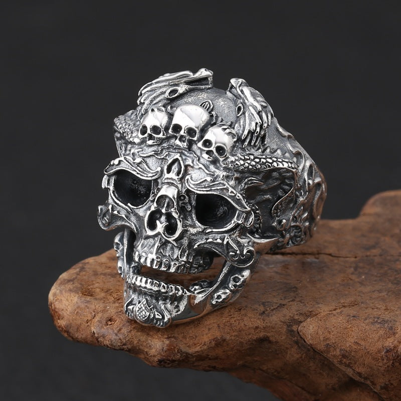 Wholesale Retro exaggerated skull men's open adjustment ring